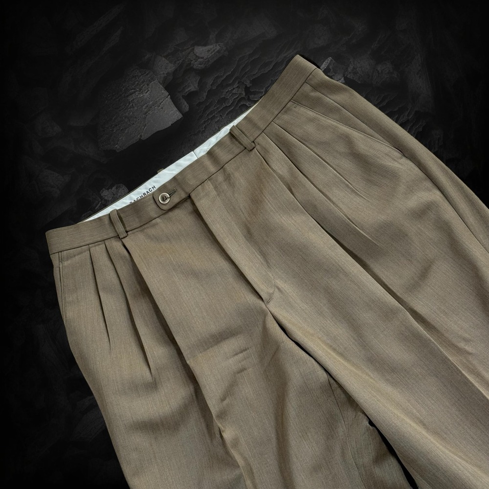 Bachrach Mens Pleated Dress Pants Taupe‎ Brown Pure New Wool Cuffed 36x31